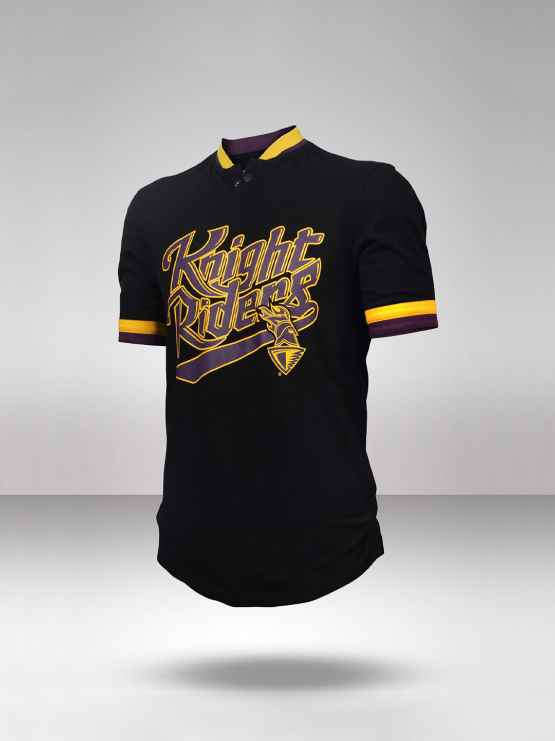 Kolkata Knight Riders KKR Men Varsity Bomber Henley Crest Black T-Shirt (1)