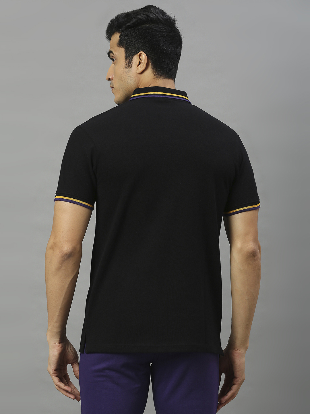 Kolkata Knight Riders KKR Official Men Black and Purple Logo Print Polo Collar T-Shirt- Pack of 2 (3)