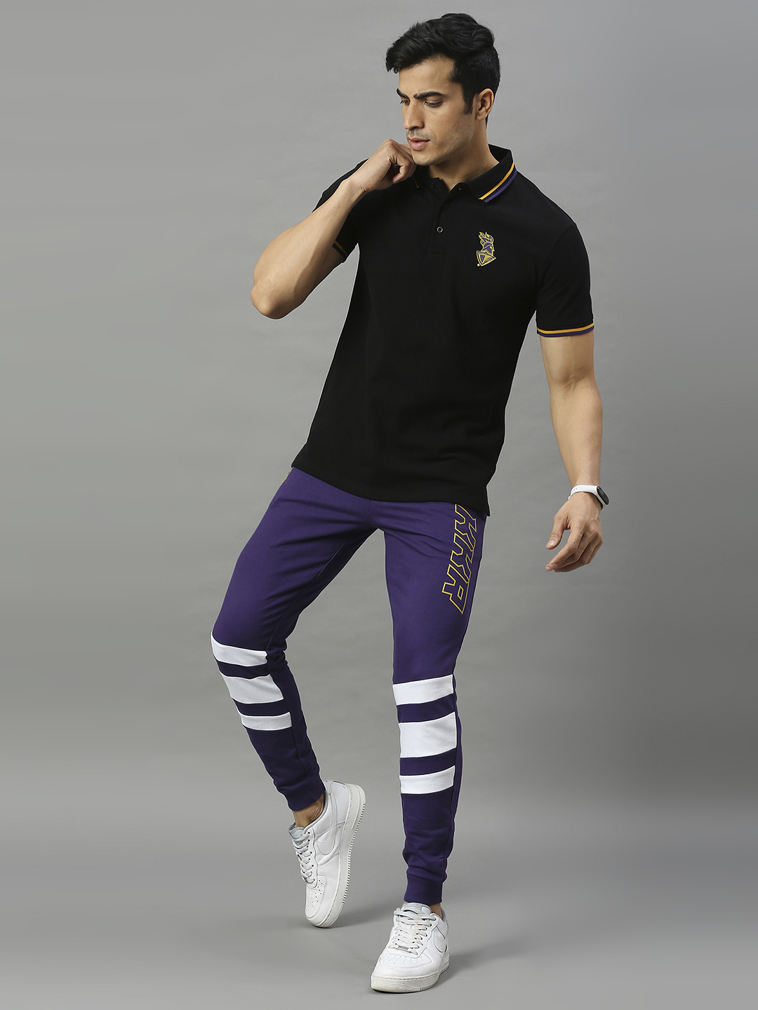 Kolkata Knight Riders KKR Official Men Black and Purple Logo Print Polo Collar T-Shirt- Pack of 2 (4)
