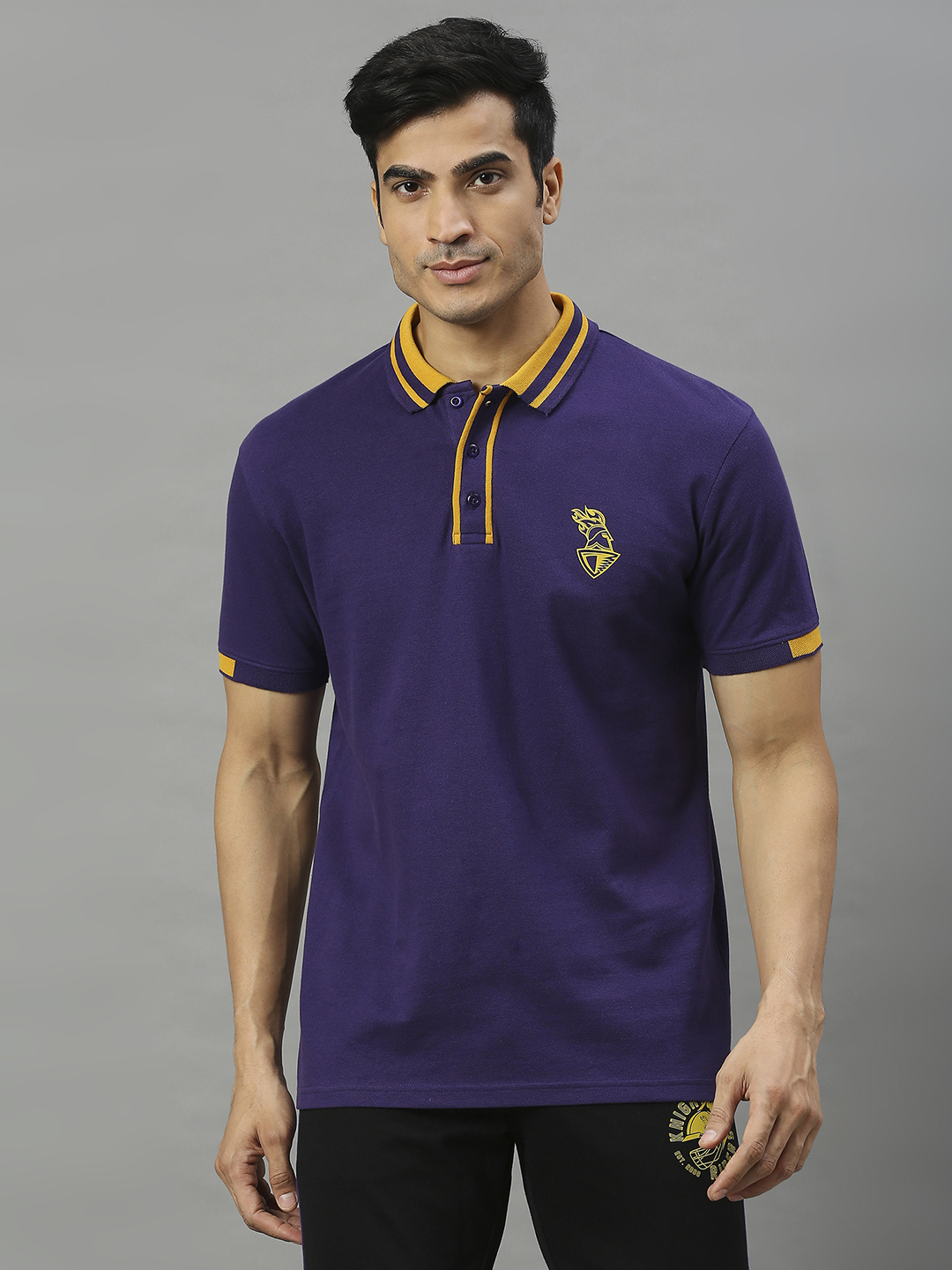 Kolkata Knight Riders KKR Official Men Black and Purple Logo Print Polo Collar T-Shirt- Pack of 2 (5)