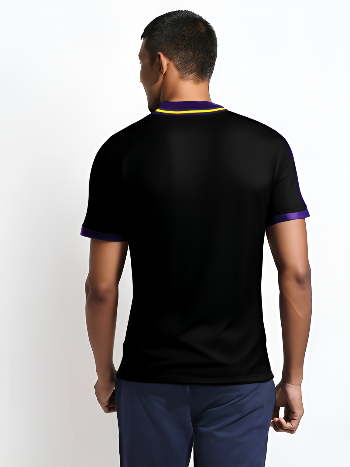 Kolkata Knight Riders Men Black and Purple All Over Printed Half Sleeves V-Neck Polyester T-Shirt (3)