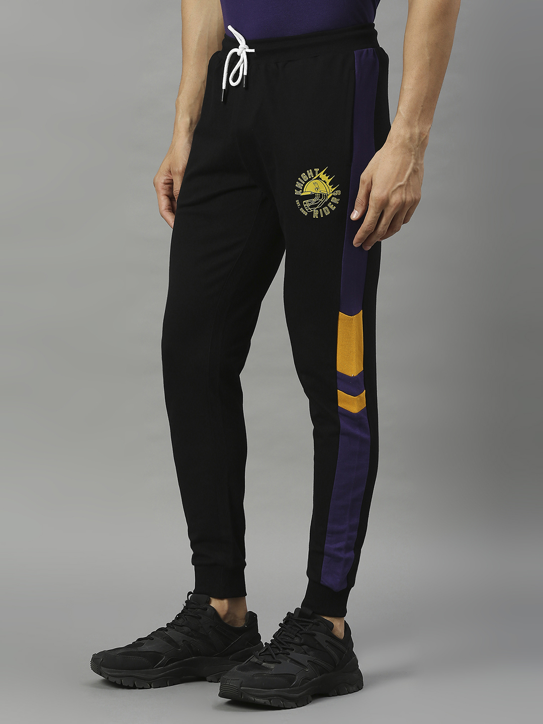 Kolkata Knight Riders Men Black and Purple Colourblocked Mid-Rise Cotton Training Regular Fit Joggers (3)