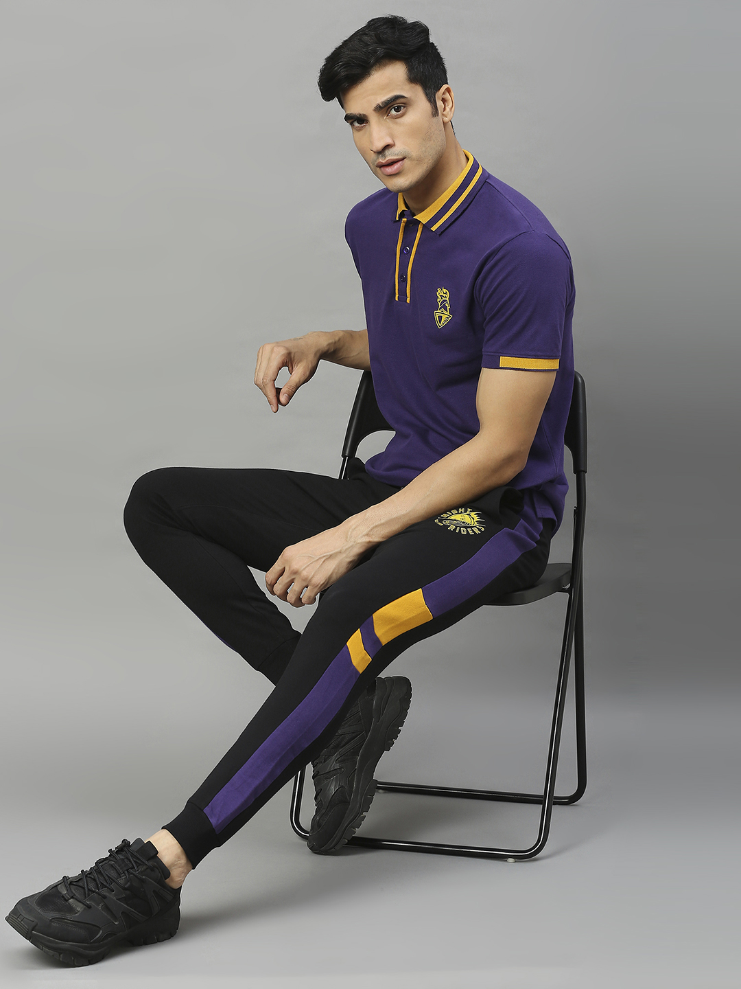 Kolkata Knight Riders Men Black and Purple Colourblocked Mid-Rise Cotton Training Regular Fit Joggers (4)