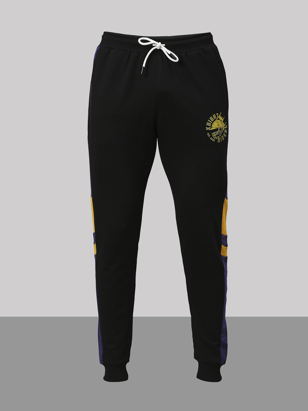 Kolkata Knight Riders Men Black and Purple Colourblocked Mid-Rise Cotton Training Regular Fit Joggers (6)