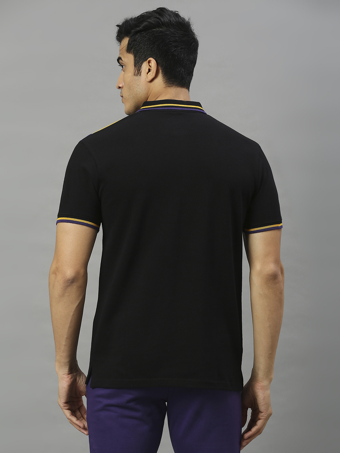 Kolkata Knight Riders Men Black and Yellow Colourblocked Half Sleeves Polo Collar Cotton T-Shirt (2)