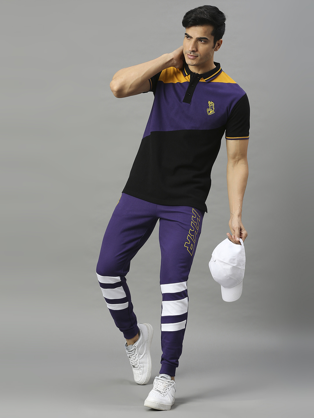 Kolkata Knight Riders Men Black and Yellow Colourblocked Half Sleeves Polo Collar Cotton T-Shirt (4)