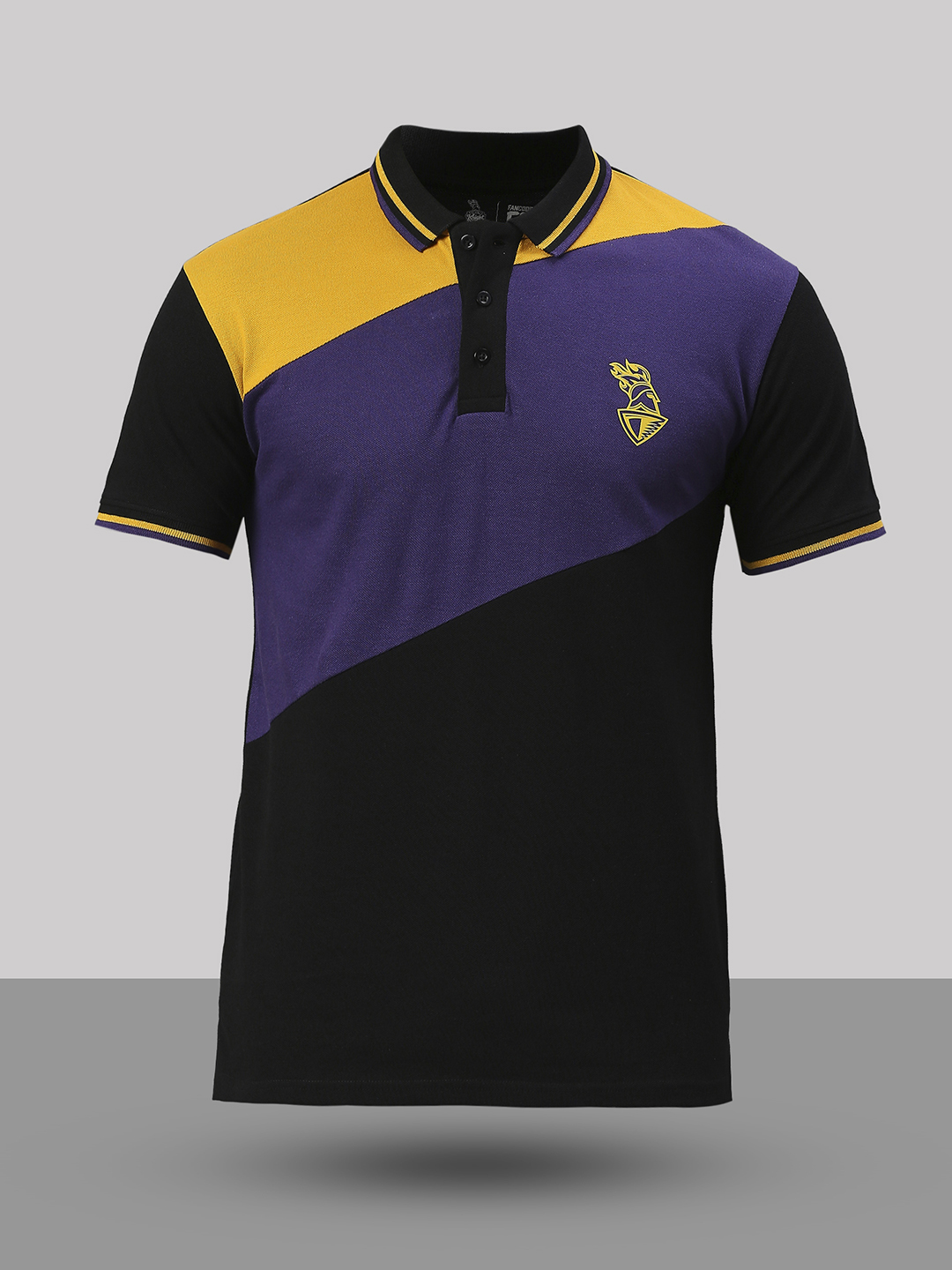 Kolkata Knight Riders Men Black and Yellow Colourblocked Half Sleeves Polo Collar Cotton T-Shirt (6)