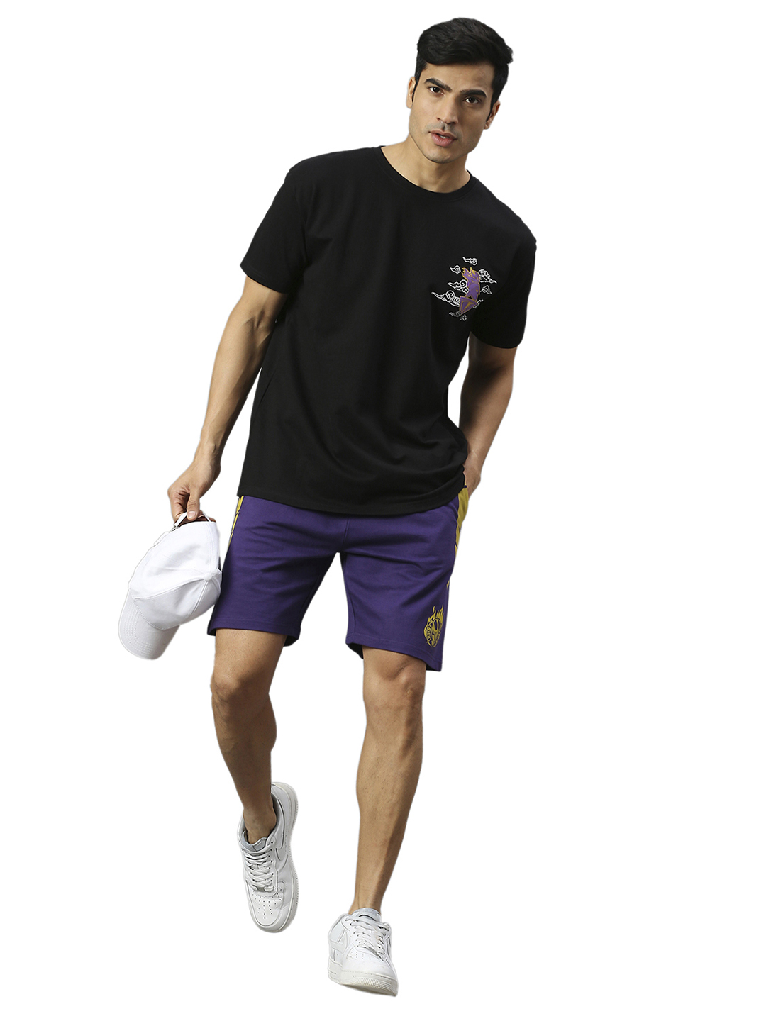 Kolkata Knight Riders Men Black and Yellow Printed Mid-Rise Sports Shorts (4)