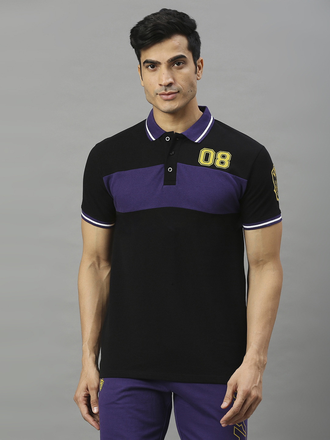 Men Black and Yellow Typography Printed Half Sleeves Polo Collat Cotton T-Shirt