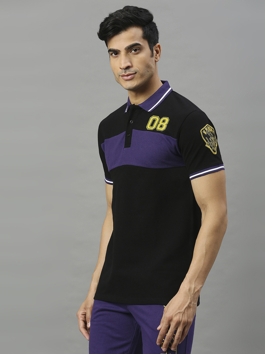 Kolkata Knight Riders Men Black and Yellow Typography Printed Half Sleeves Polo Collat Cotton T-Shirt (3)