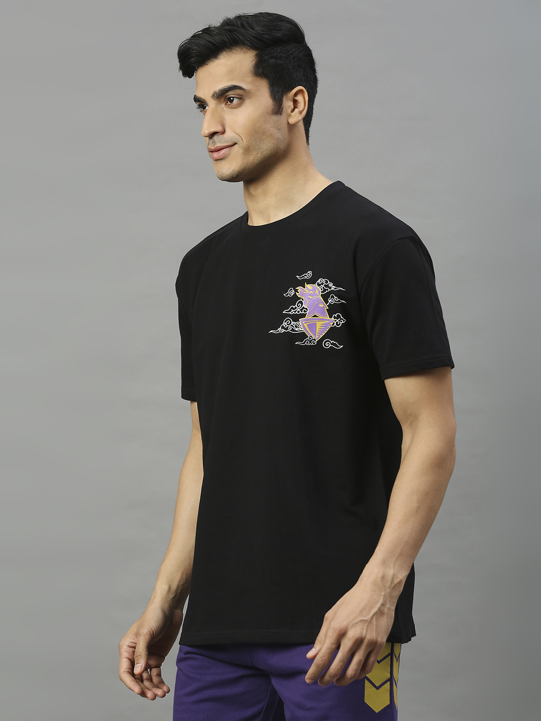 Kolkata Knight Riders Men Black Graphic Printed Half Sleeves Round Neck Oversized Cotton T-Shirt (3)