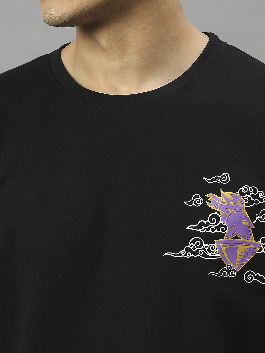 Kolkata Knight Riders Men Black Graphic Printed Half Sleeves Round Neck Oversized Cotton T-Shirt (5)