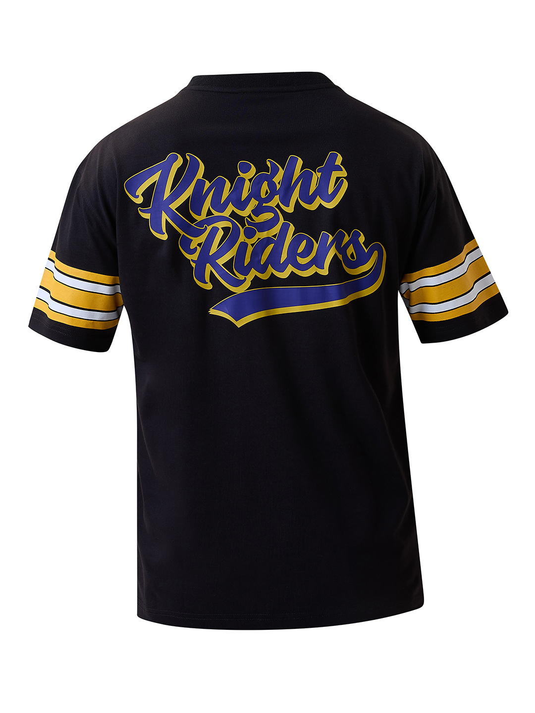 Kolkata Knight Riders Men Black Logo Printed Half Sleeves V-Neck Oversized Cotton T-Shirt (9)