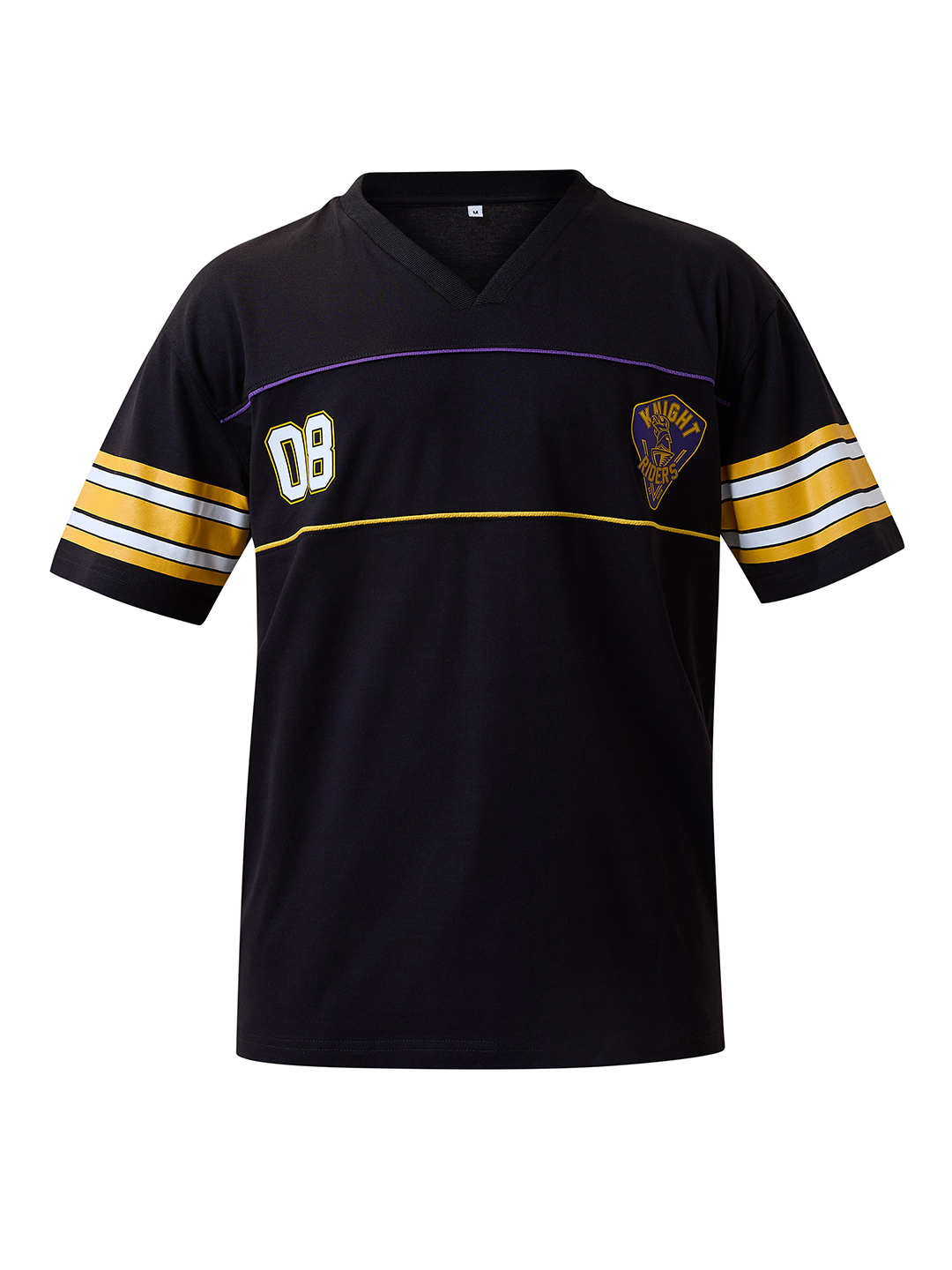 Kolkata Knight Riders Men Black Logo Printed Half Sleeves V-Neck Oversized Cotton T-Shirt (8)