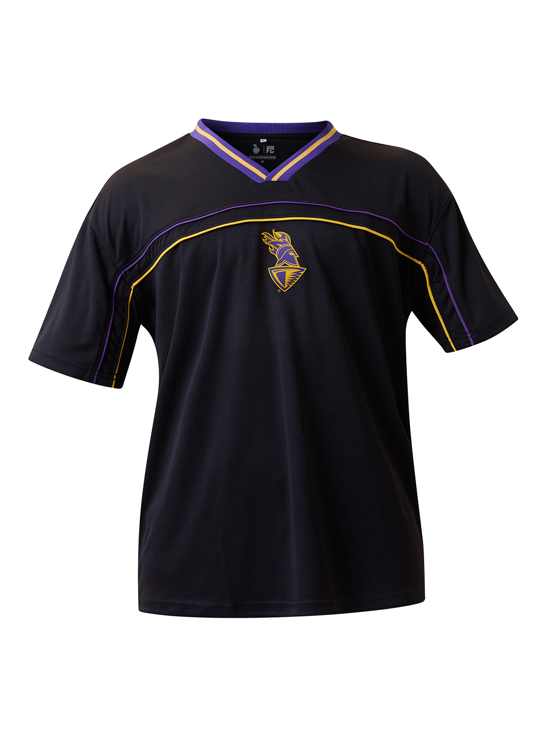 Kolkata Knight Riders Men Black Logo Printed Half Sleeves V-Neck Oversized Cotton T-Shirt (8)