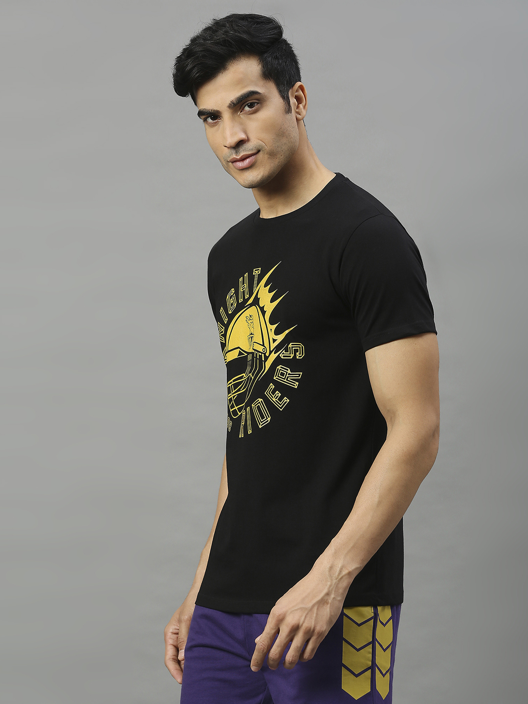 Kolkata Knight Riders Men Black Printed Half Sleeves Round Neck Cotton T-Shirt (3)