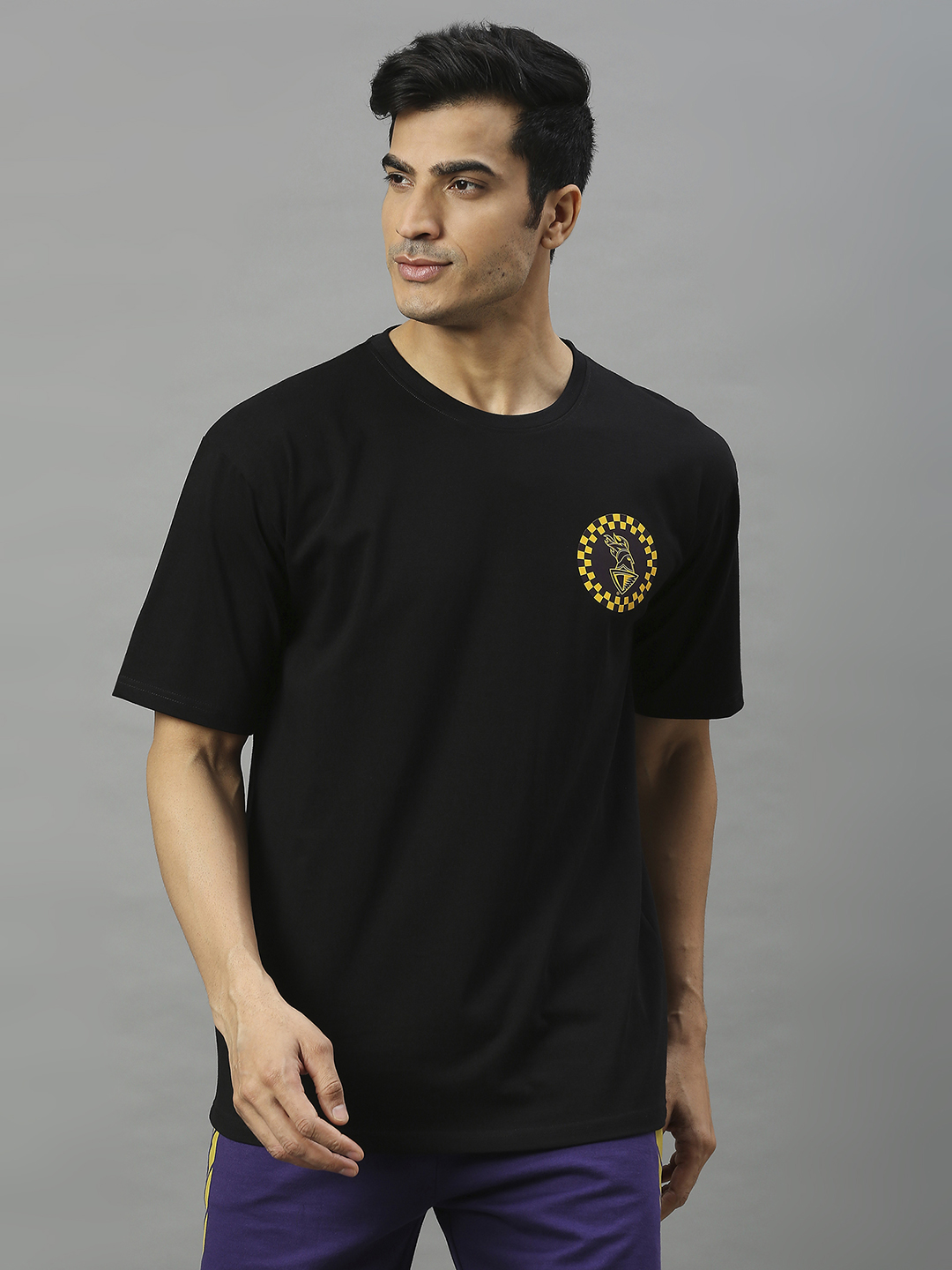 Men Black Printed Half Sleeves Round Neck Regular Cotton T-Shirt