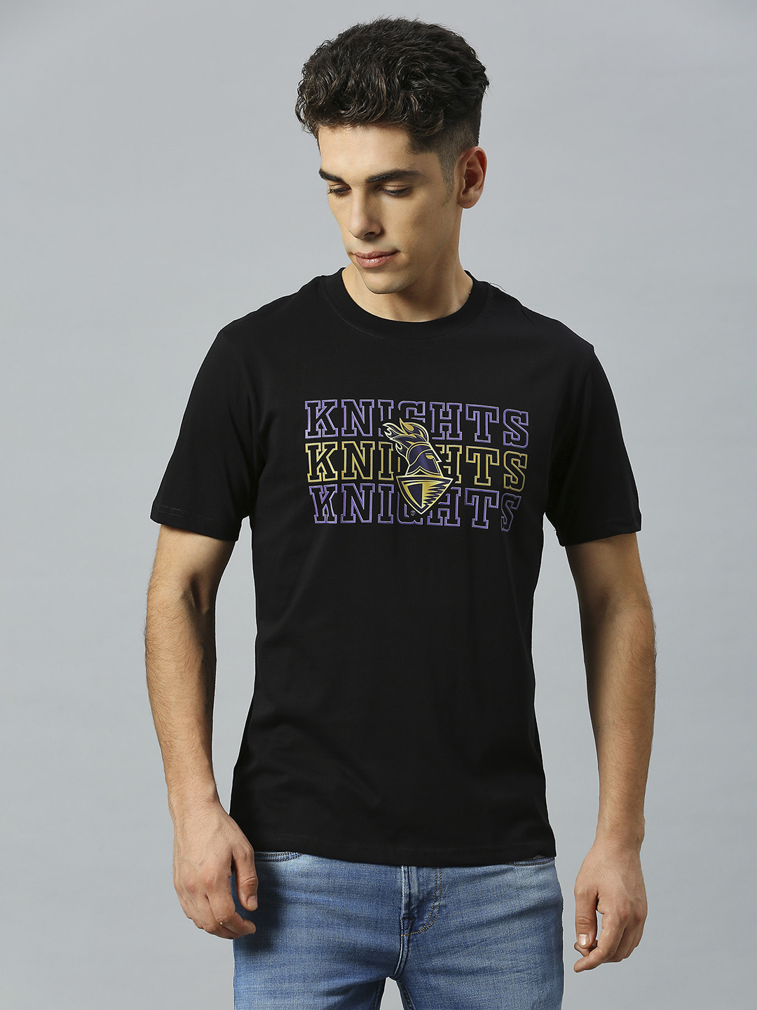 Men Black Typography Printed Half Sleeves Round Neck Cotton T-Shirt