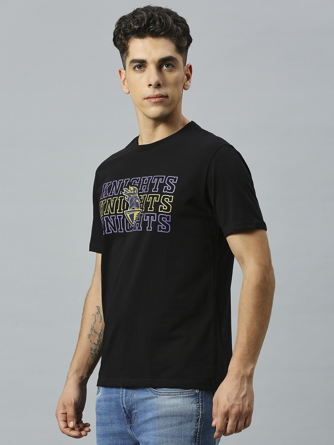 Kolkata Knight Riders Men Black Typography Printed Half Sleeves Round Neck Cotton T-Shirt (2)