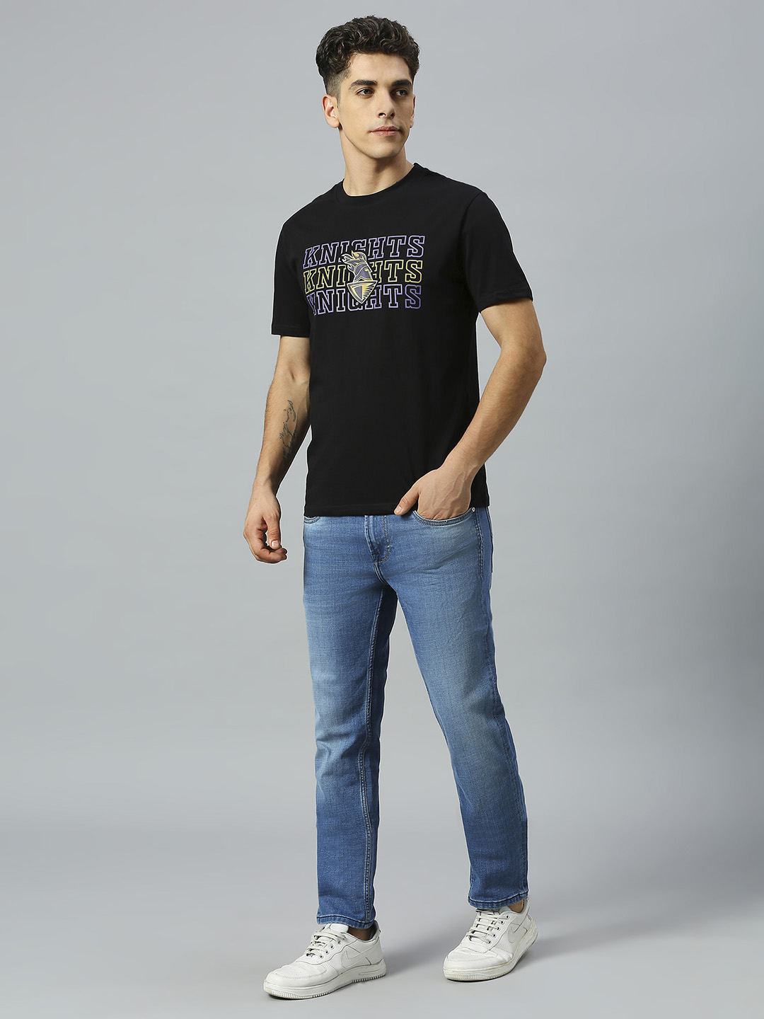 Kolkata Knight Riders Men Black Typography Printed Half Sleeves Round Neck Cotton T-Shirt (6)