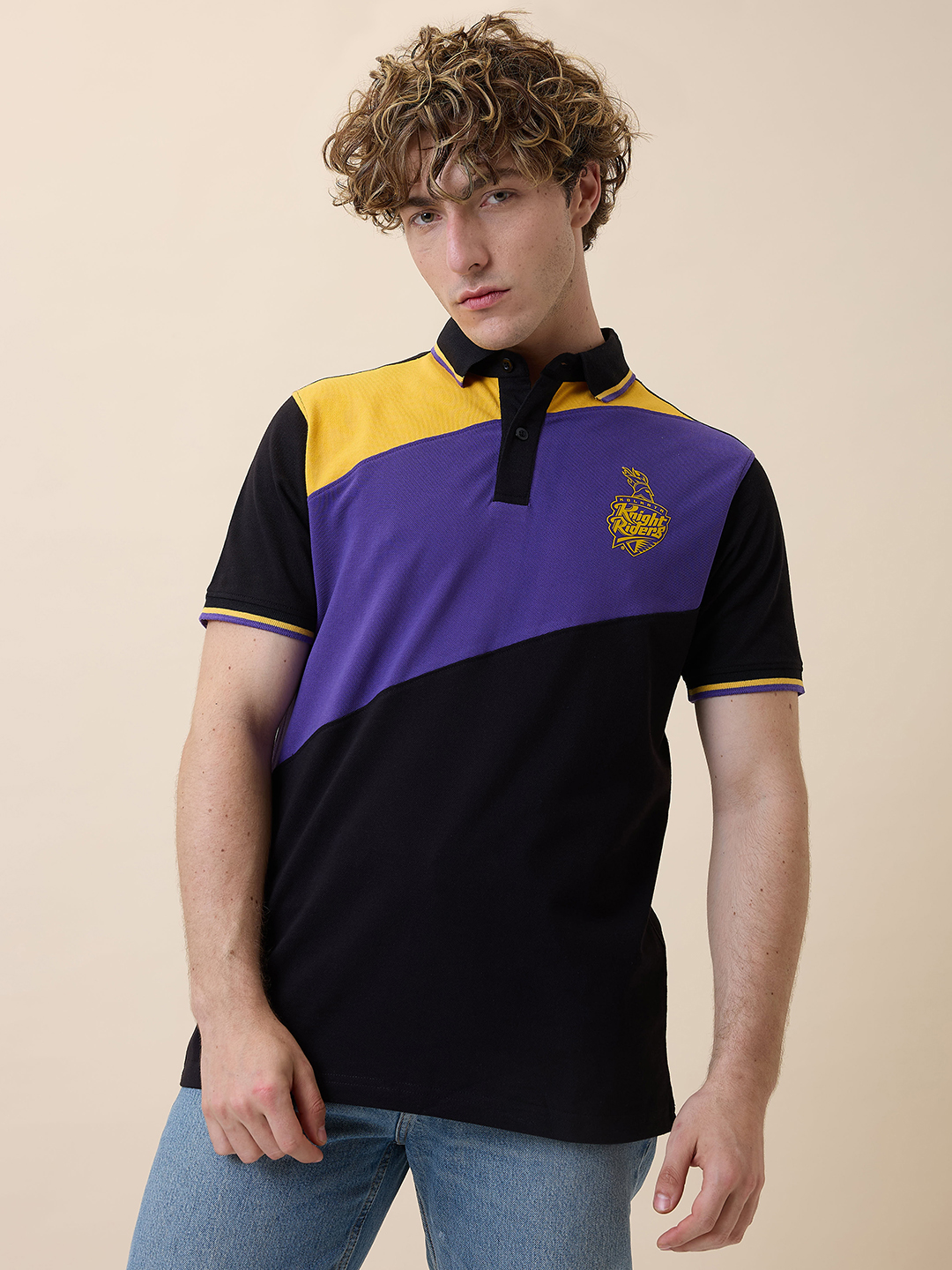 Kolkata Knight Riders Men Colourblocked Half Sleeves Polo Collar Cotton T-Shirt (3)