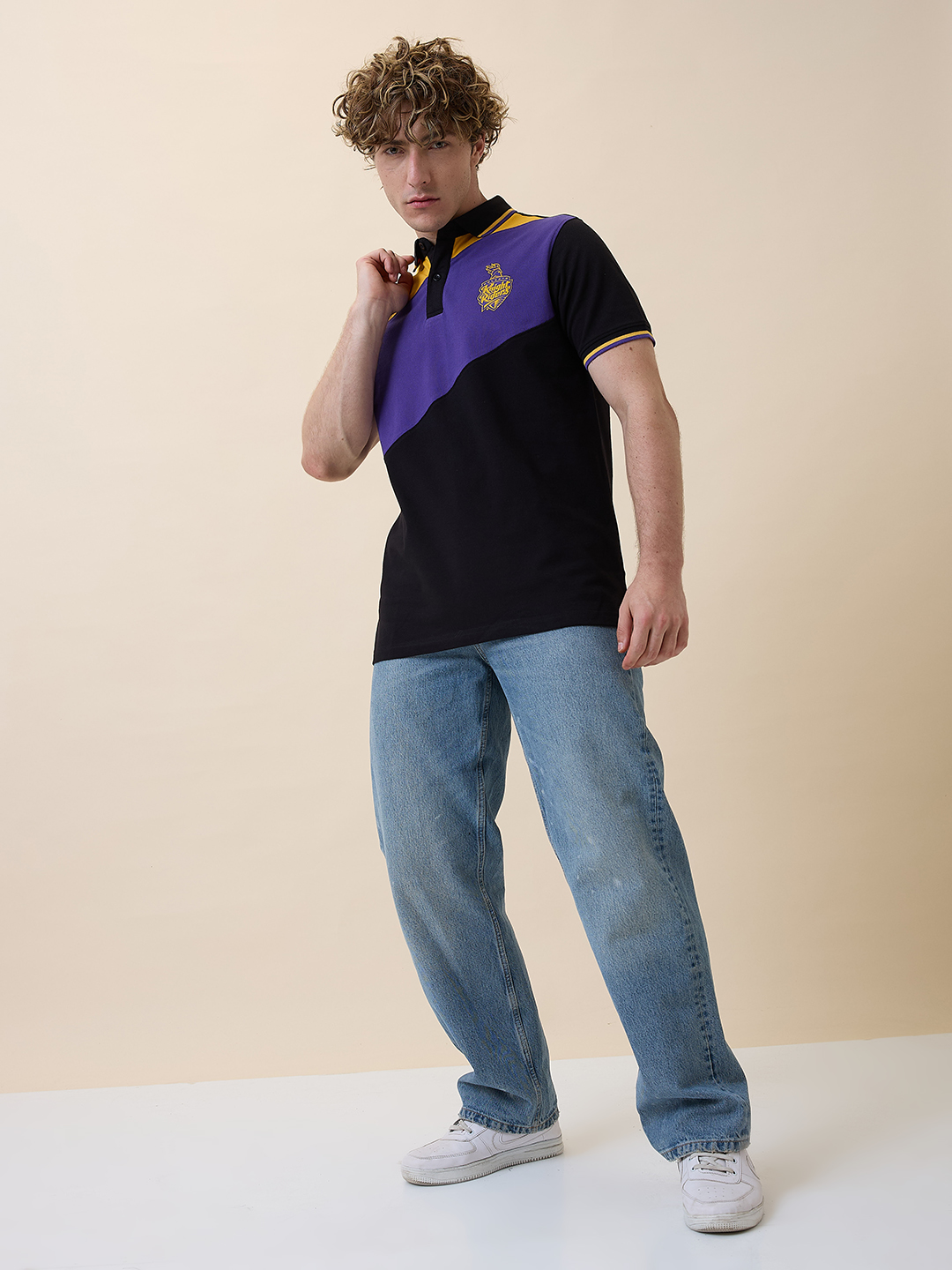 Kolkata Knight Riders Men Colourblocked Half Sleeves Polo Collar Cotton T-Shirt (6)