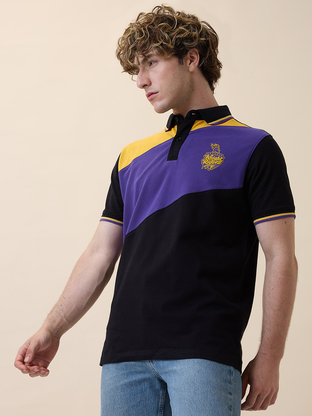 Kolkata Knight Riders Men Colourblocked Half Sleeves Polo Collar Cotton T-Shirt (5)