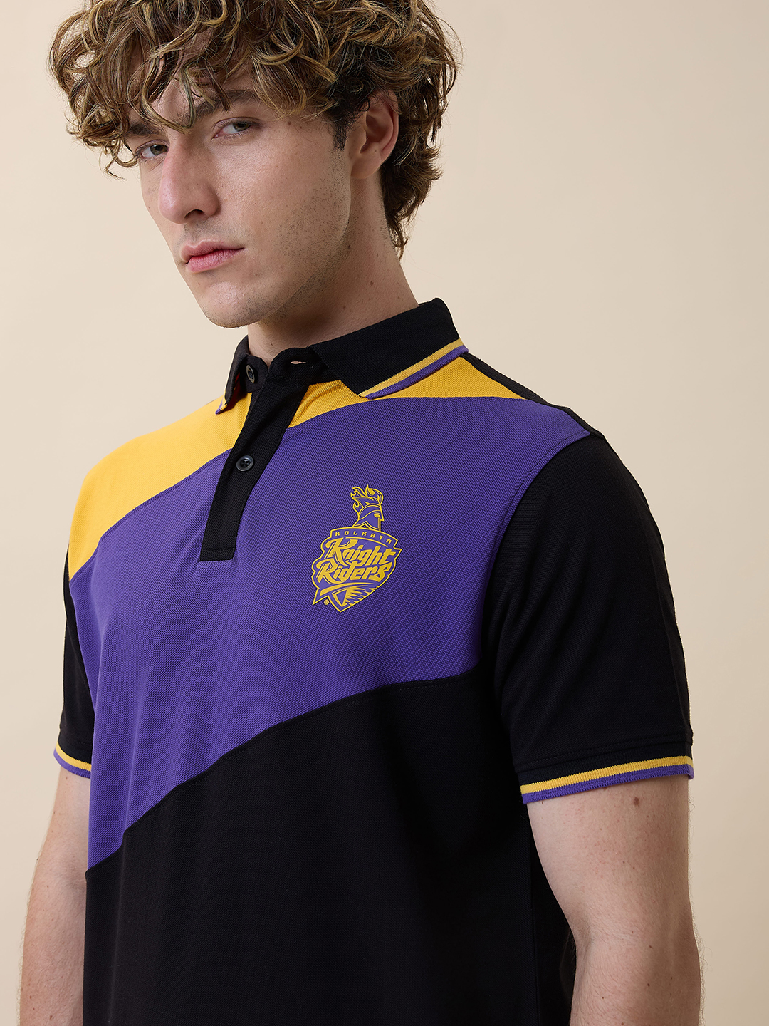 Kolkata Knight Riders Men Colourblocked Half Sleeves Polo Collar Cotton T-Shirt (2)