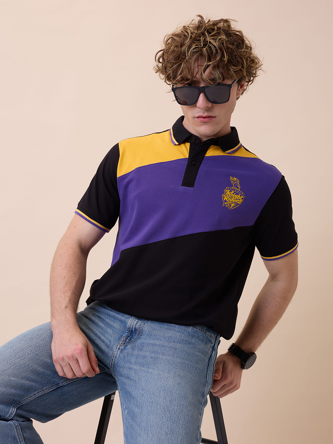Men Colourblocked Half Sleeves Polo Collar Cotton T-Shirt