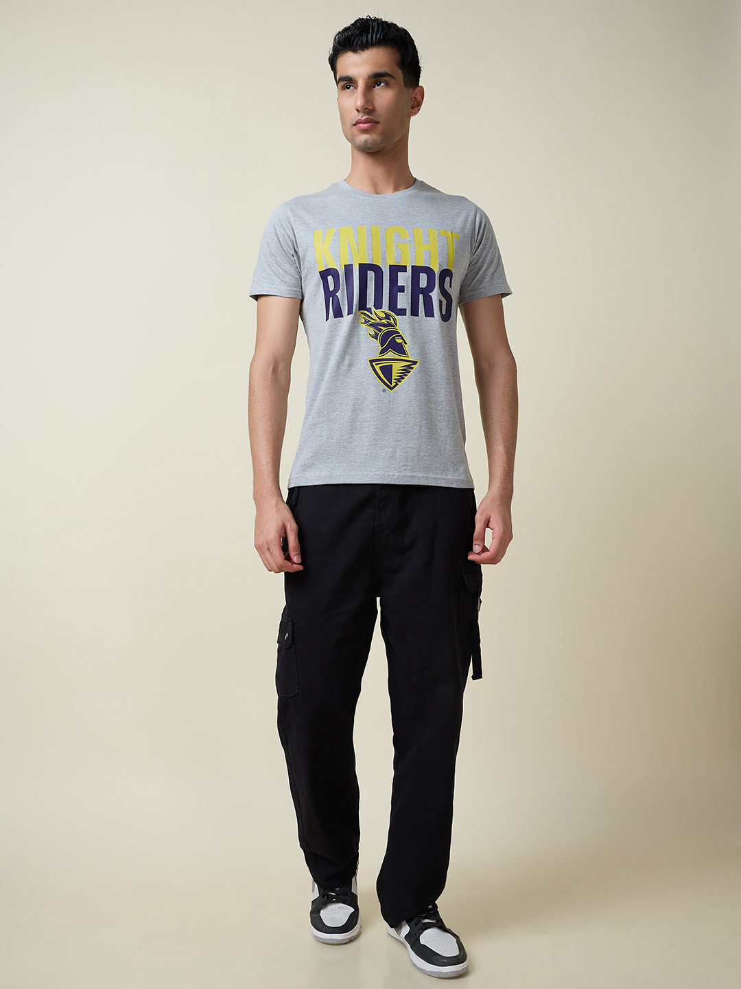 Kolkata Knight Riders Men Grey Melange Typography Printed Half Sleeves Round Neck Cotton T-Shirt (9)