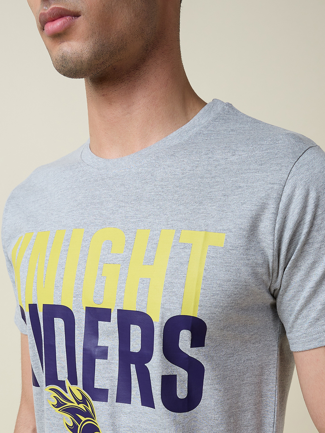 Kolkata Knight Riders Men Grey Melange Typography Printed Half Sleeves Round Neck Cotton T-Shirt (6)