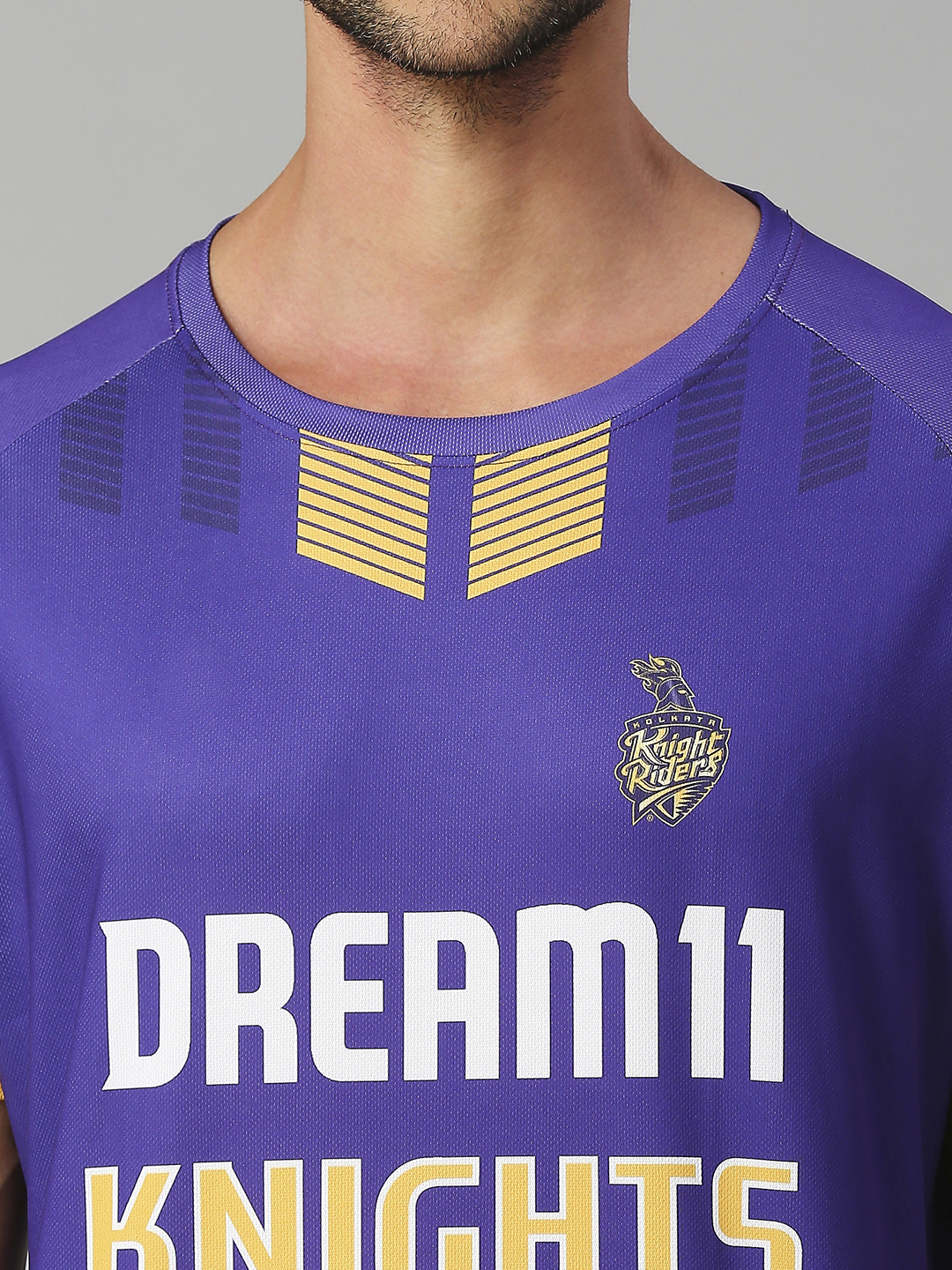 Dream11 Men Purple and Gold Printed Half Sleeves Round Neck Polyester T-Shirt (5)
