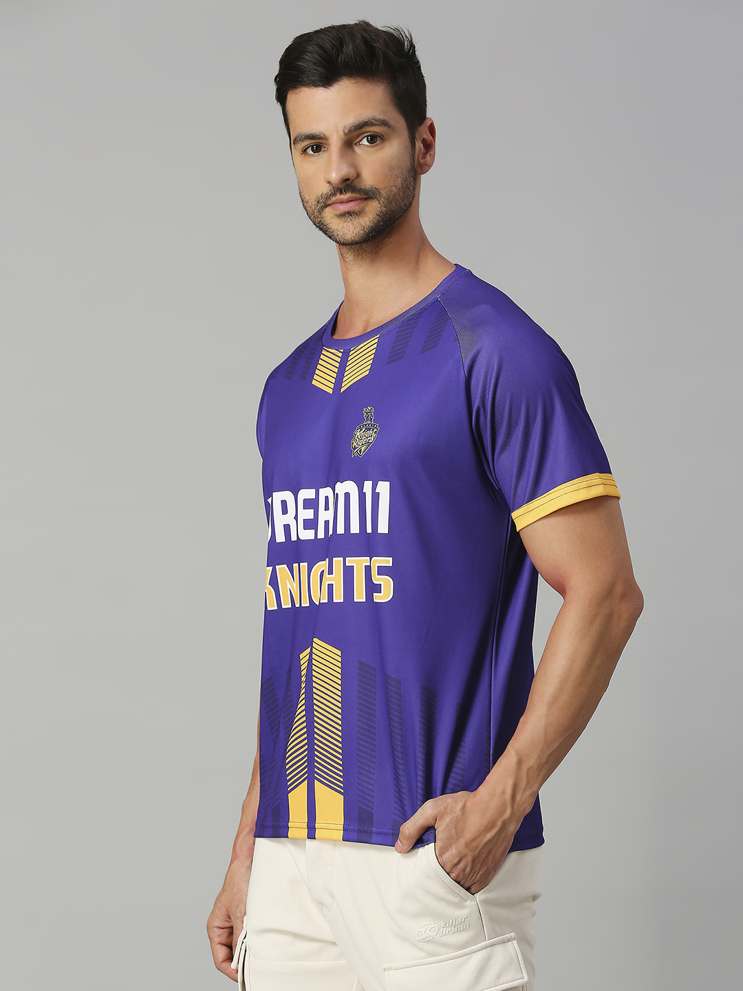 Dream11 Men Purple and Gold Printed Half Sleeves Round Neck Polyester T-Shirt (2)