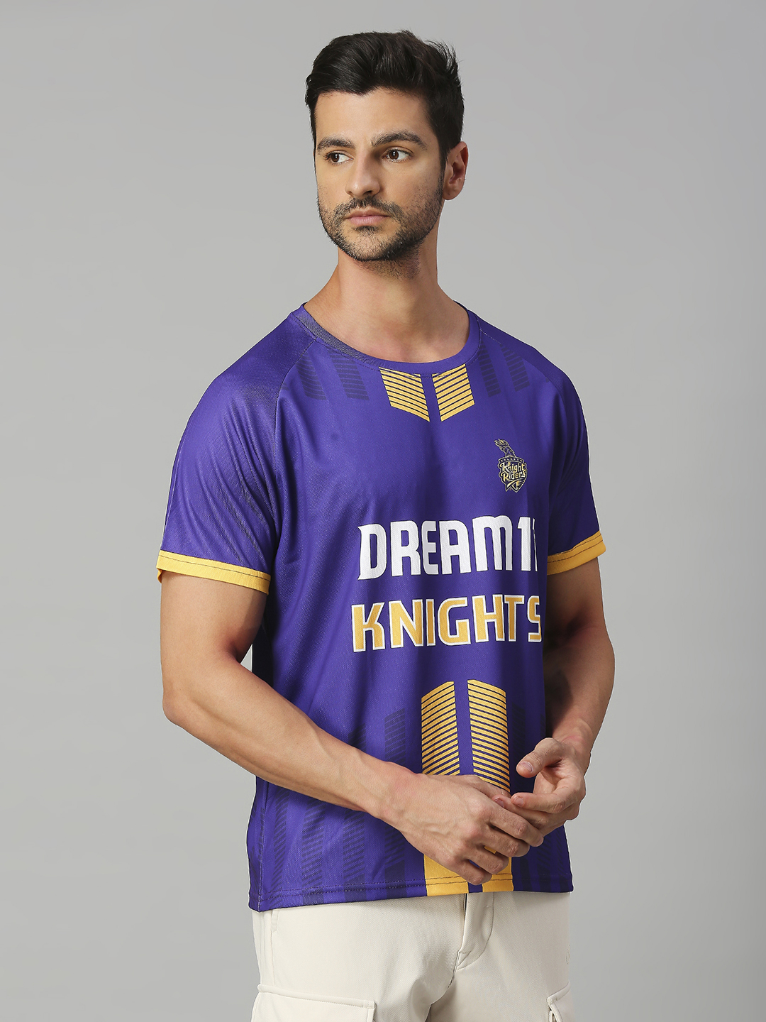Dream11 Men Purple and Gold Printed Half Sleeves Round Neck Polyester T-Shirt (3)