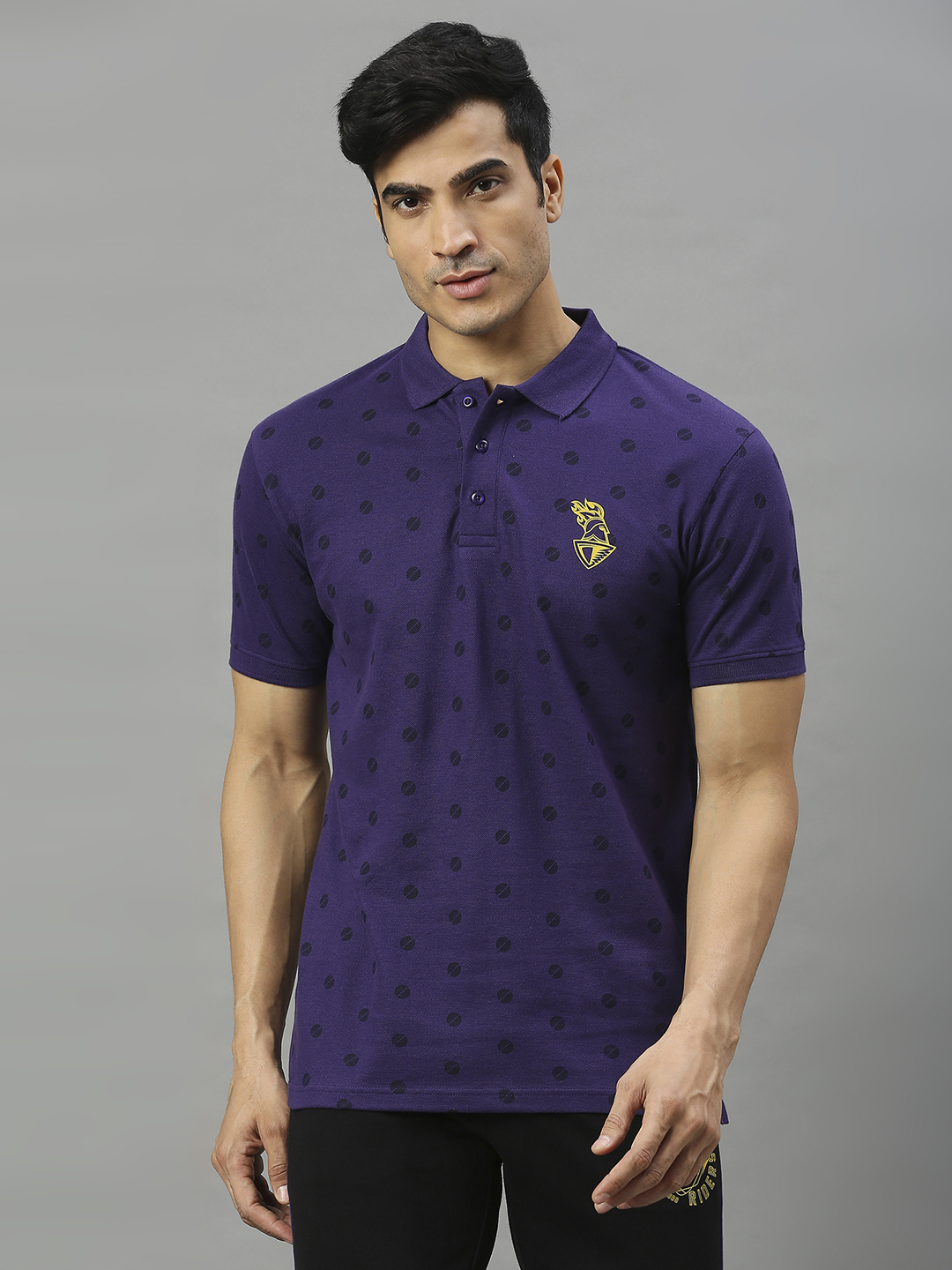 Kolkata Knight Riders Men Purple All Over Print Half Sleeves Polo Collar Cotton T-Shirt (1)