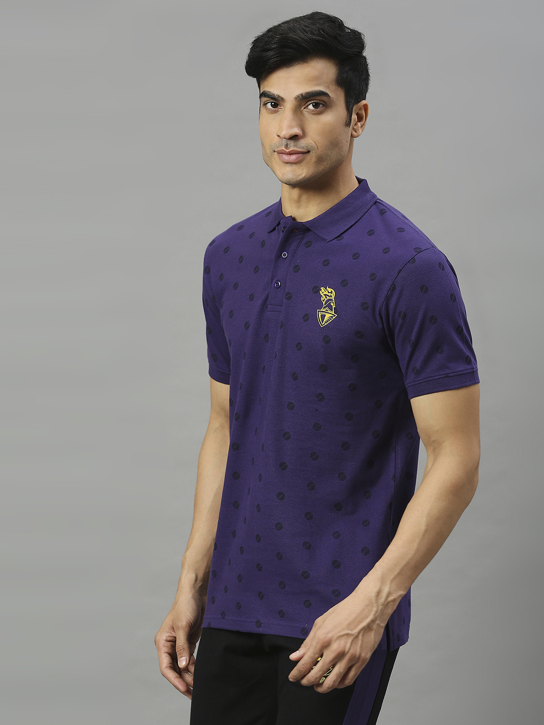 Kolkata Knight Riders Men Purple All Over Print Half Sleeves Polo Collar Cotton T-Shirt (3)