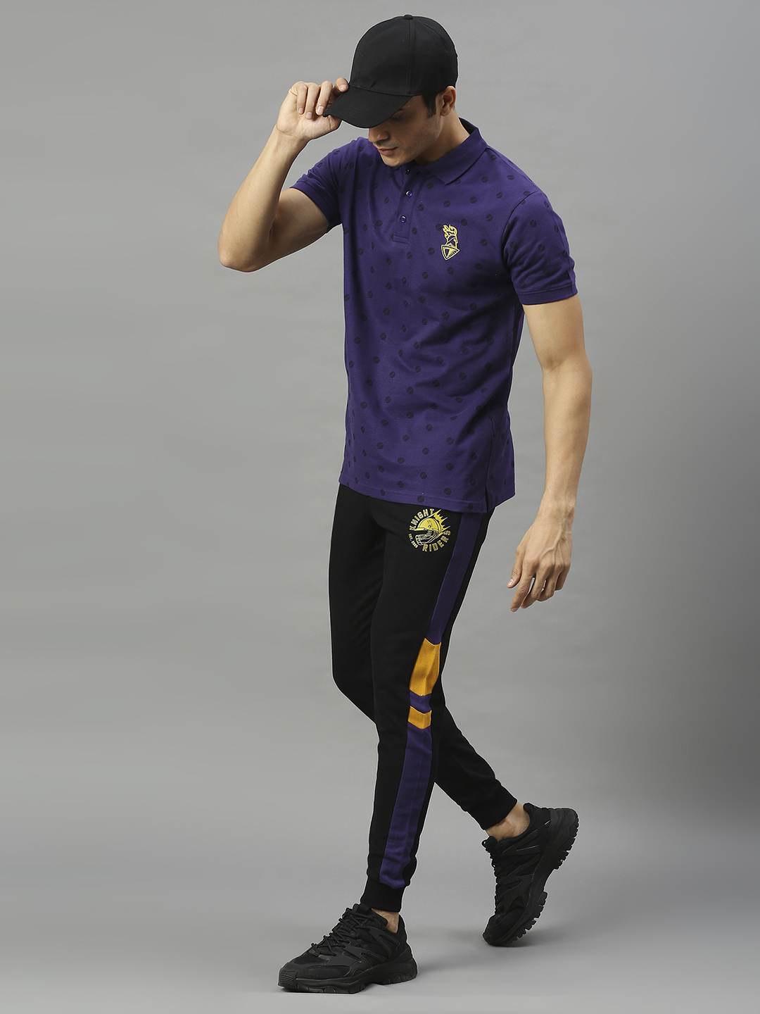 Kolkata Knight Riders Men Purple All Over Print Half Sleeves Polo Collar Cotton T-Shirt (4)