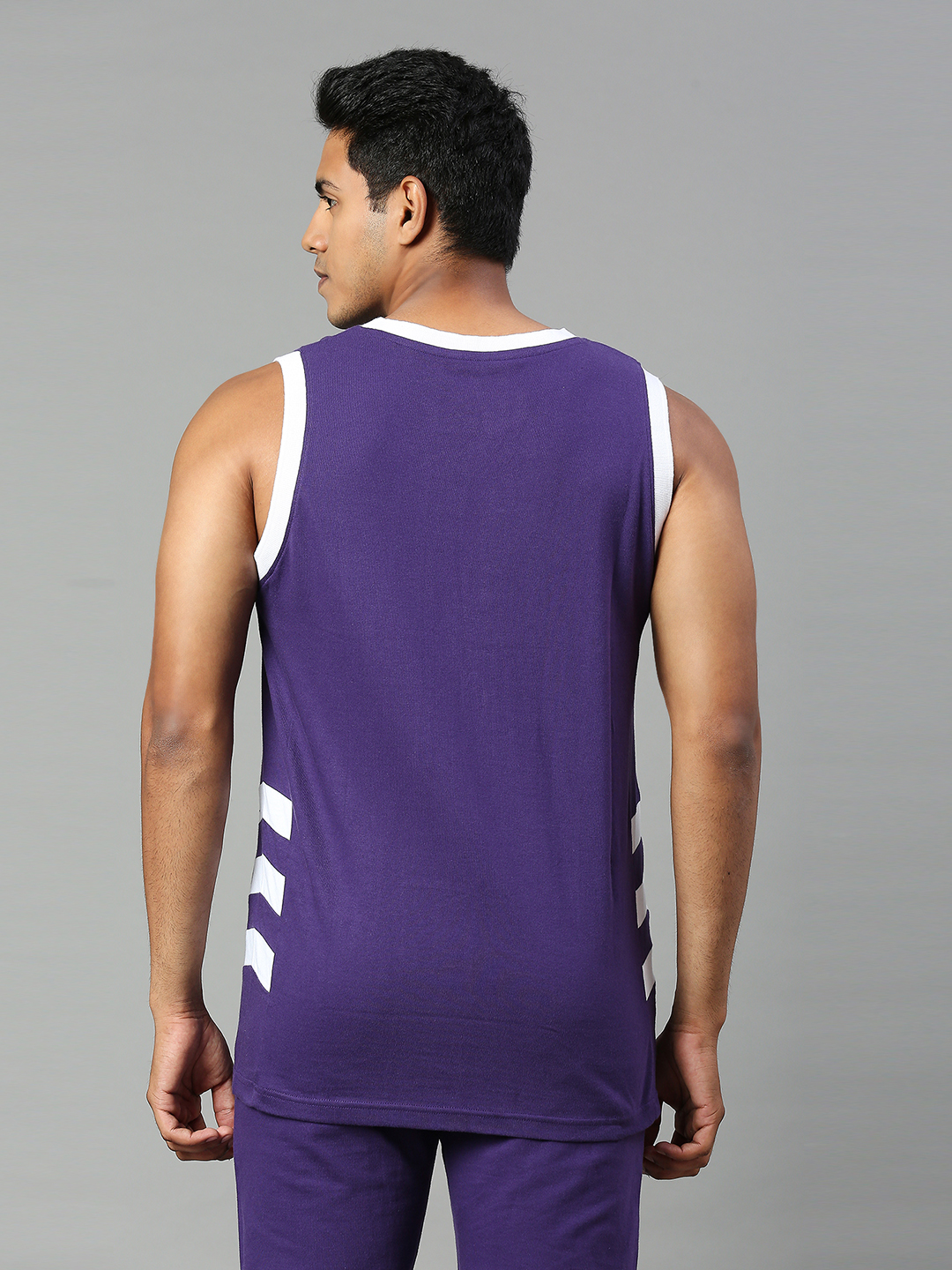Kolkata Knight Riders Men Purple and White Graphic Printed Sleeveless V-Neck Basic Cotton Vest (3)