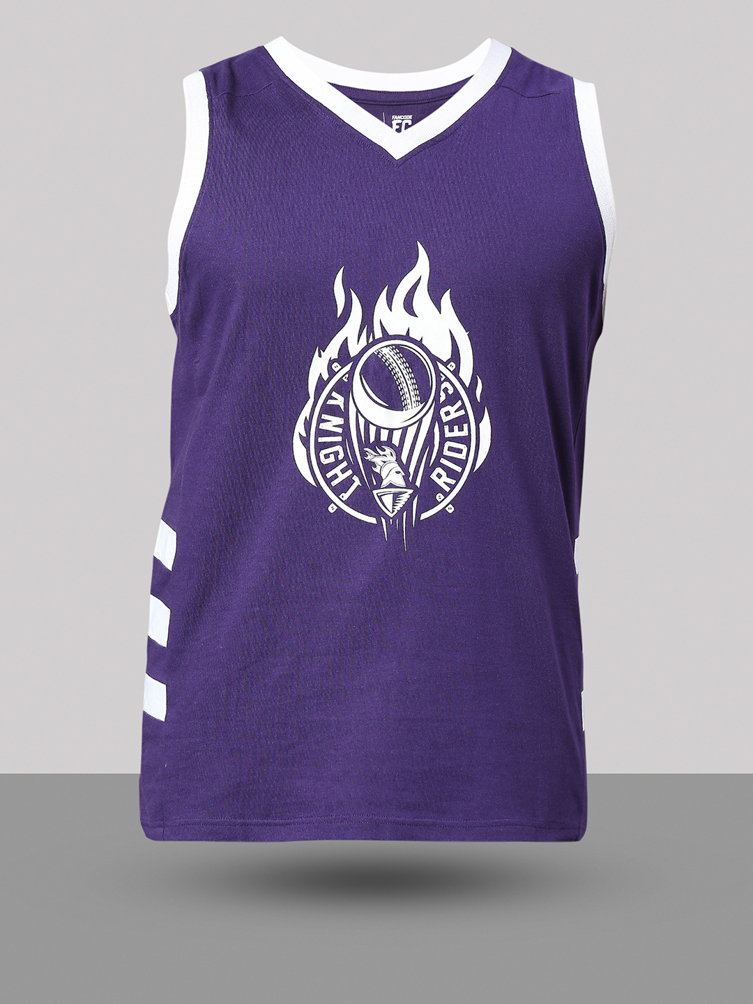 Kolkata Knight Riders Men Purple and White Graphic Printed Sleeveless V-Neck Basic Cotton Vest (5)