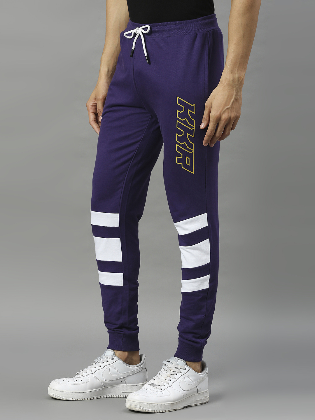 Kolkata Knight Riders Men Purple and White Striped Mid-Rise Cotton Training Regular Fit Joggers (3)