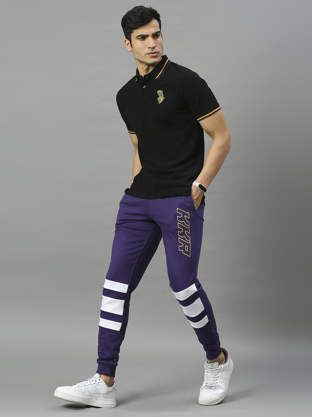 Kolkata Knight Riders Men Purple and White Striped Mid-Rise Cotton Training Regular Fit Joggers (4)