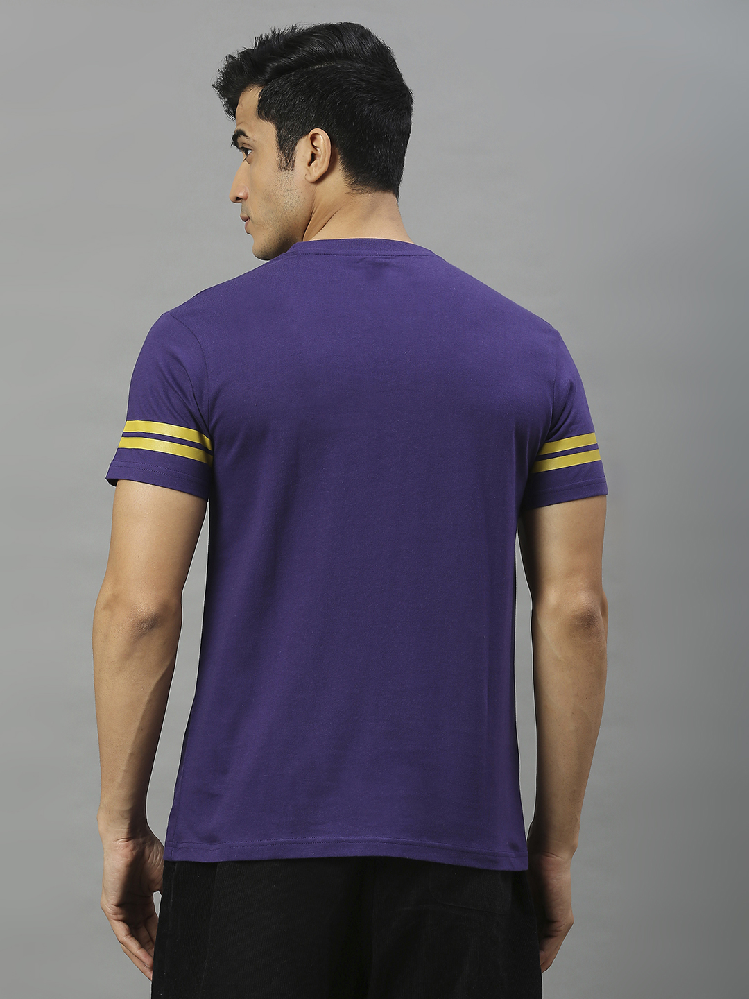 Kolkata Knight Riders Men Purple and Yellow Graphic Printed Half Sleeves Round Neck Cotton T-Shirt (2)