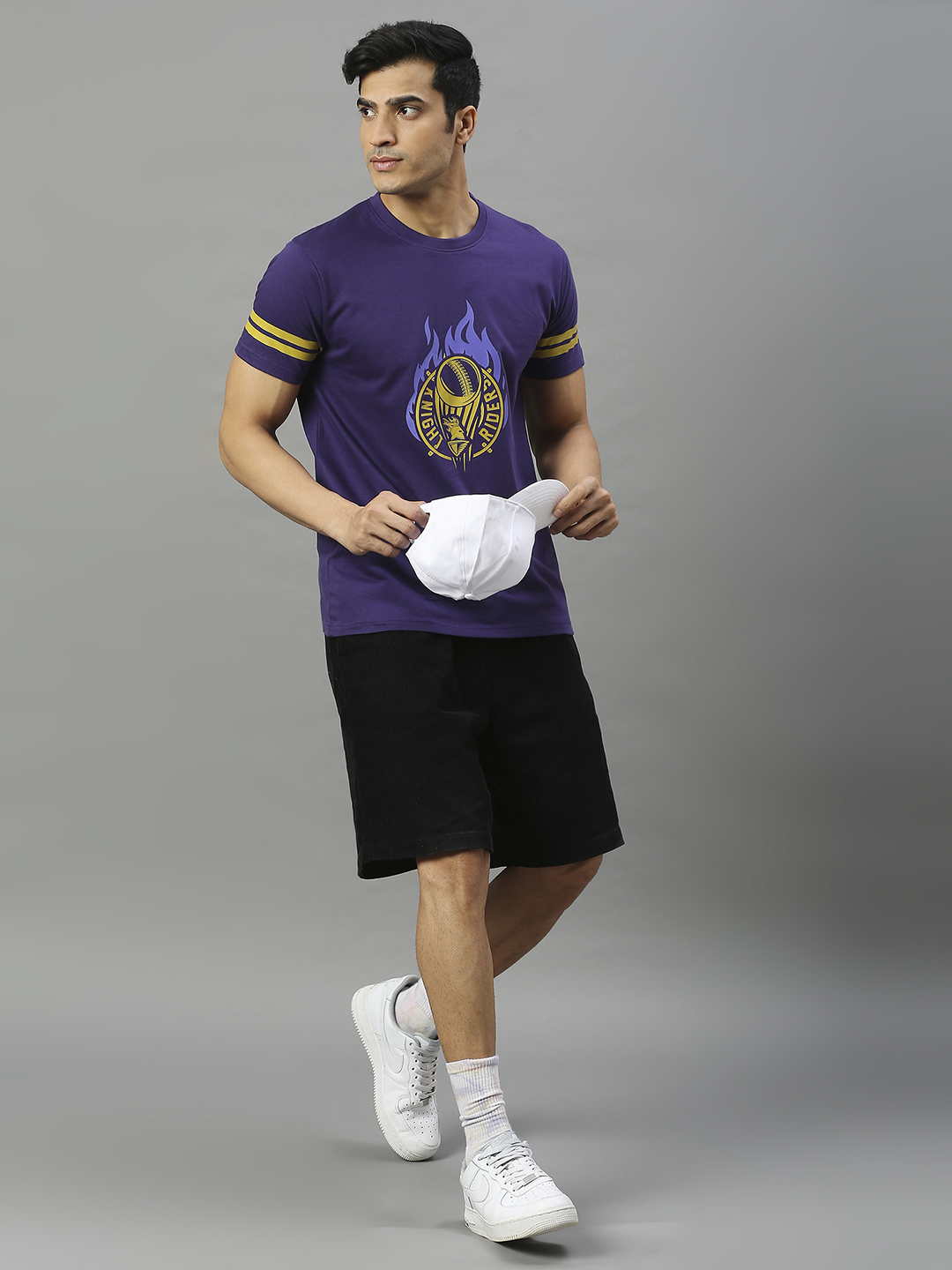Kolkata Knight Riders Men Purple and Yellow Graphic Printed Half Sleeves Round Neck Cotton T-Shirt (3)