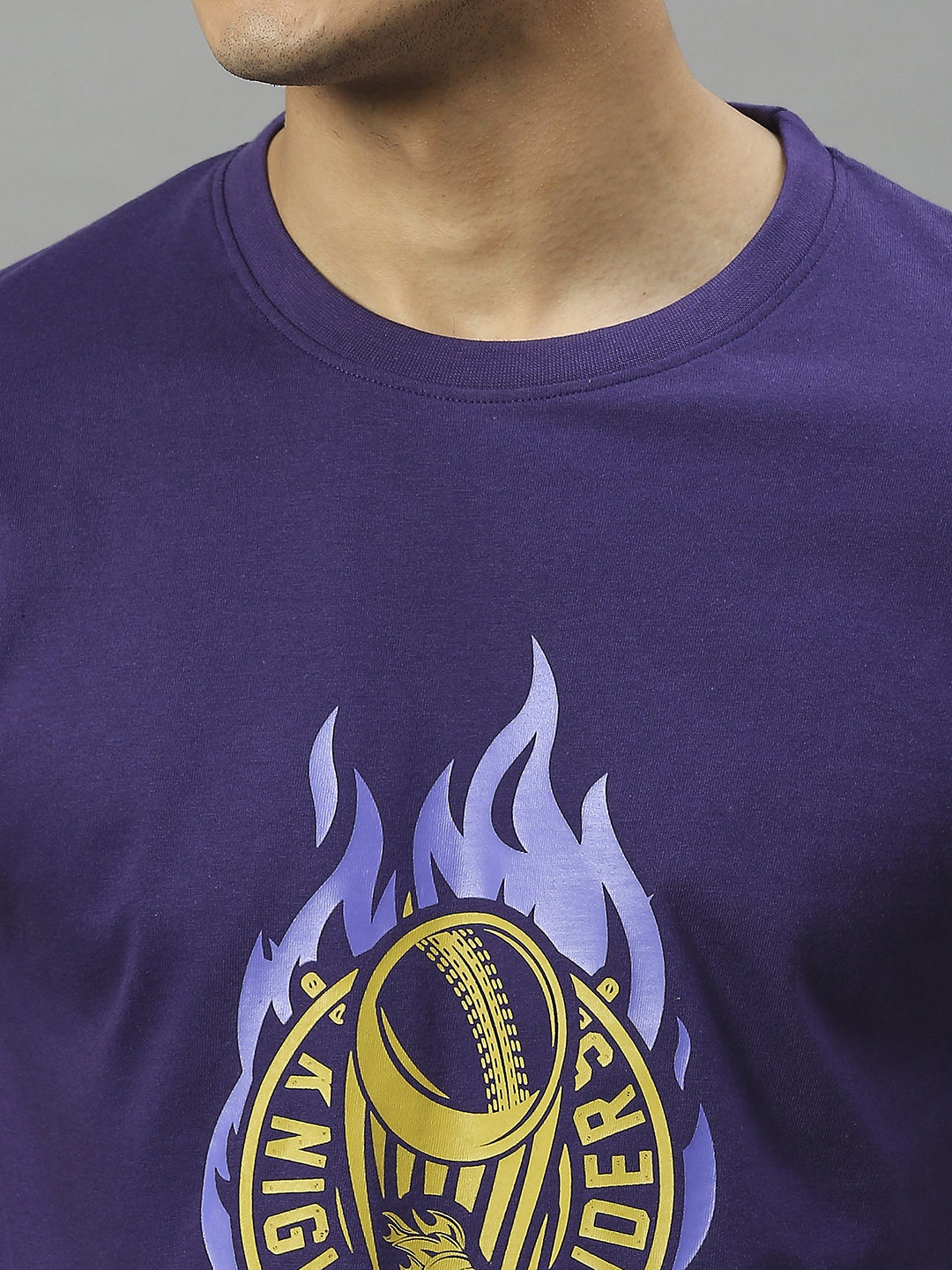 Kolkata Knight Riders Men Purple and Yellow Graphic Printed Half Sleeves Round Neck Cotton T-Shirt (5)