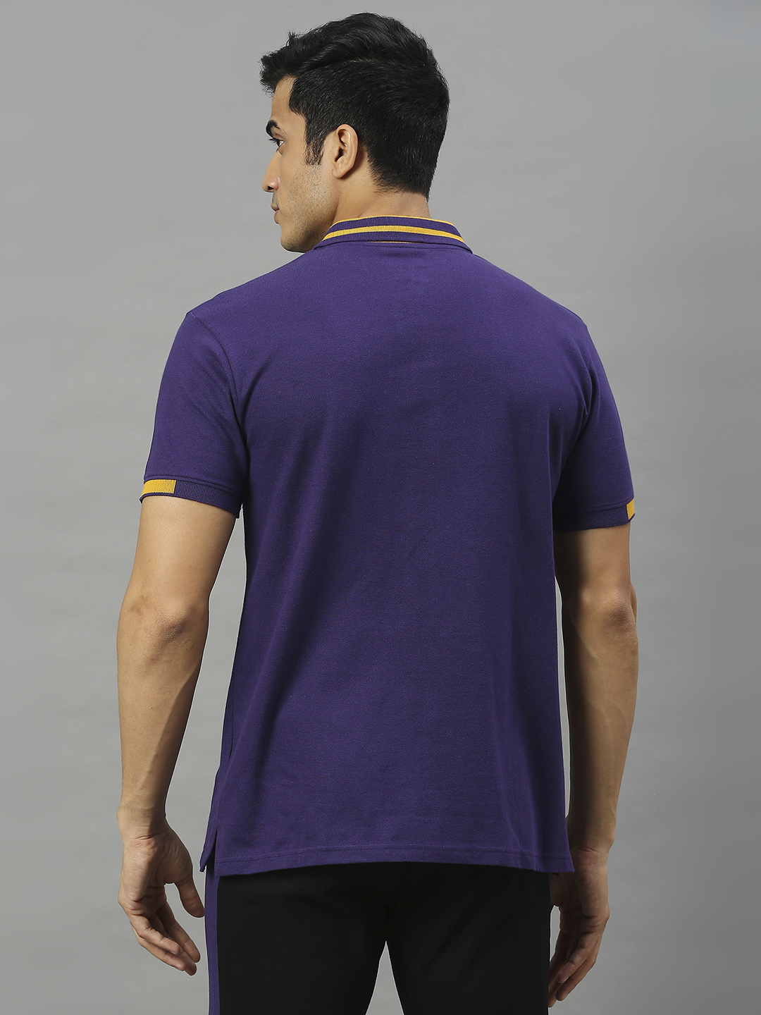 Kolkata Knight Riders Men Purple and Yellow Logo Printed Half Sleeves Polo Collar Cotton T-Shirt (2)