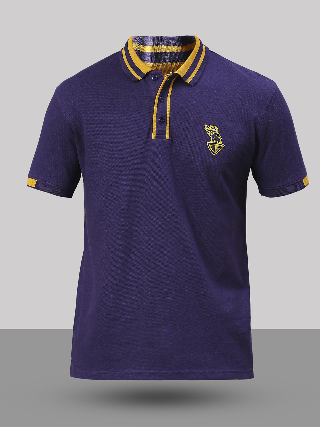 Kolkata Knight Riders Men Purple and Yellow Logo Printed Half Sleeves Polo Collar Cotton T-Shirt (6)