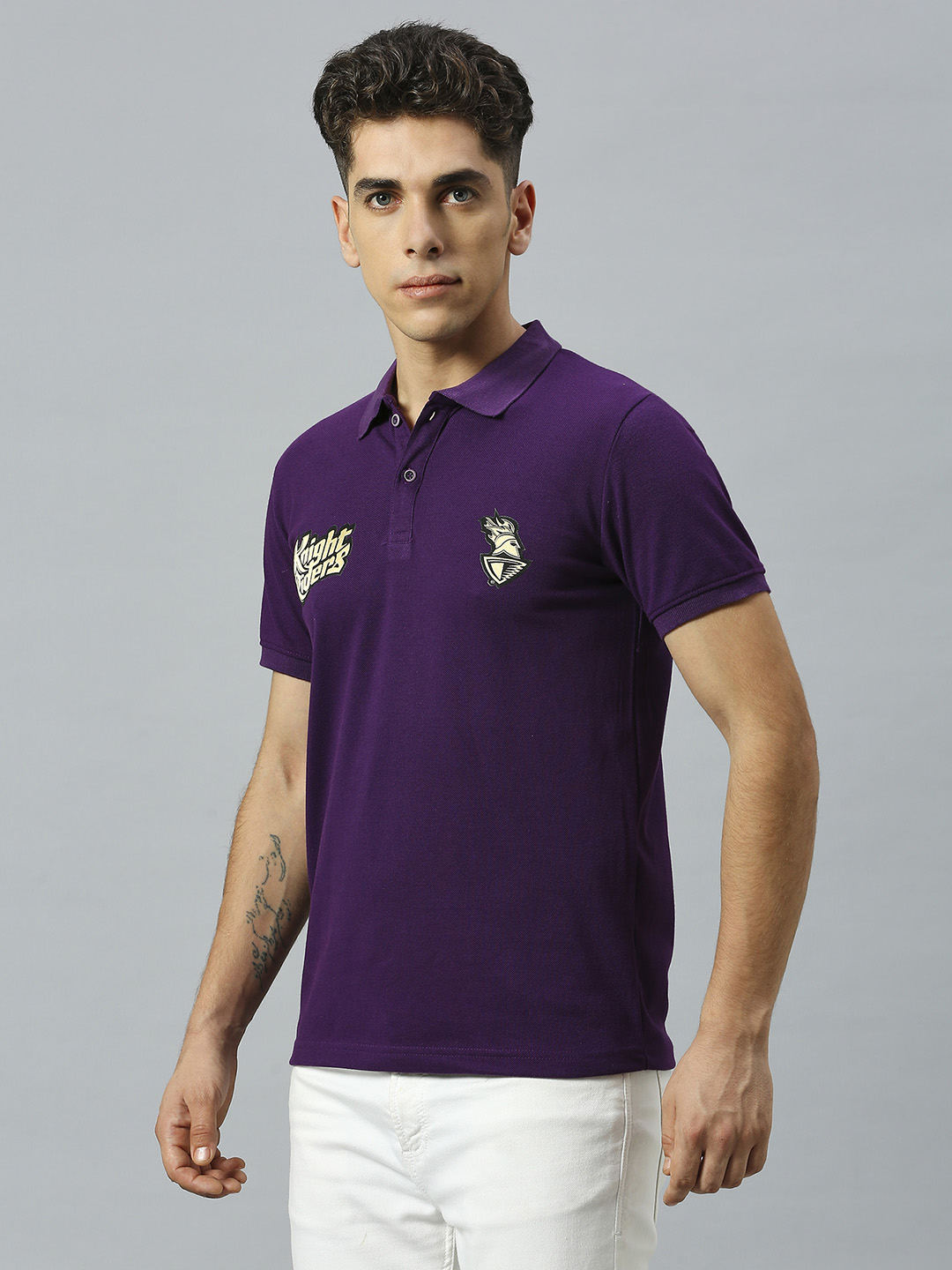 Kolkata Knight Riders Men Purple Logo Printed Half Sleeves Polo Collar Cotton T-Shirt (2)
