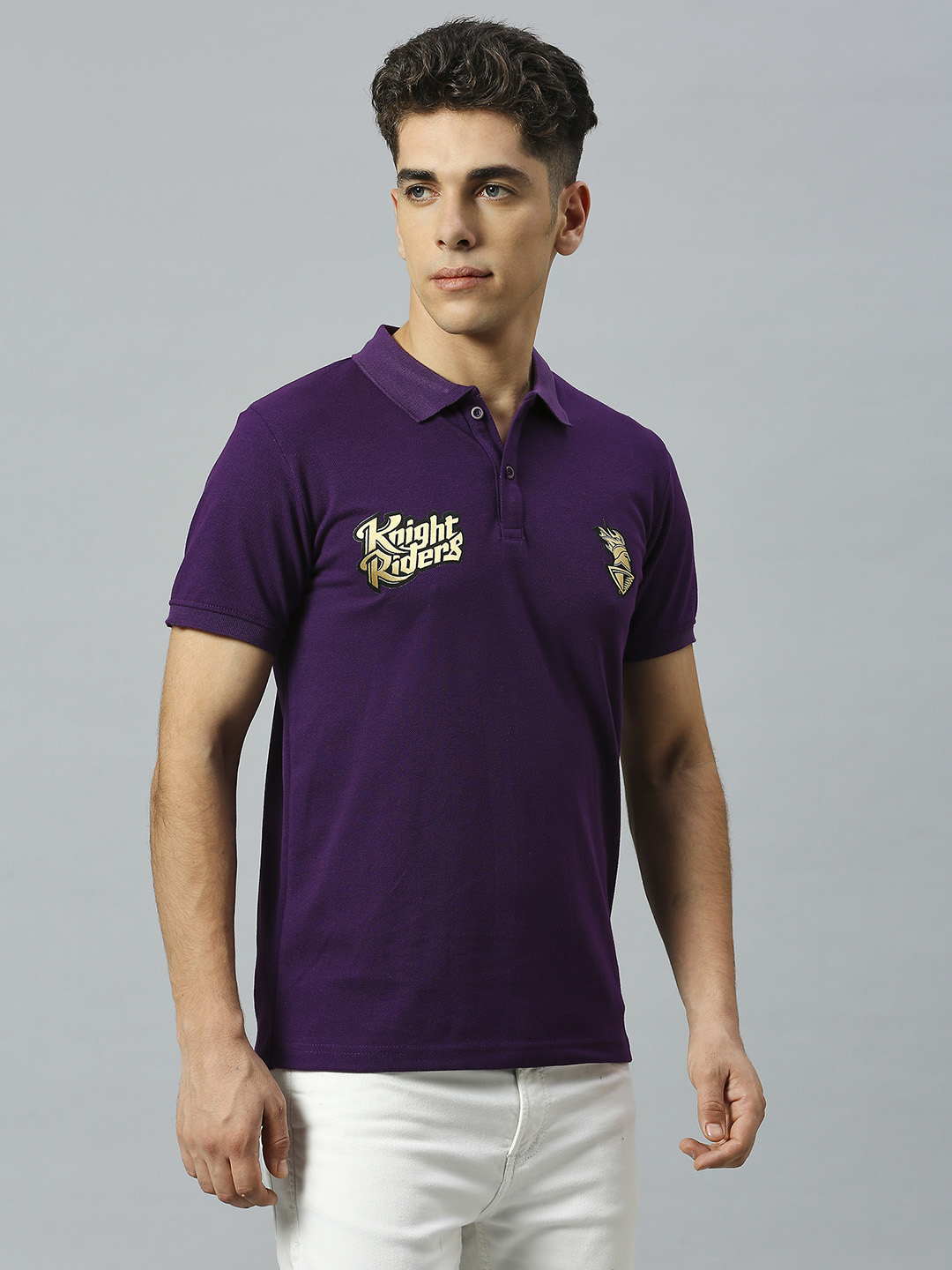 Kolkata Knight Riders Men Purple Logo Printed Half Sleeves Polo Collar Cotton T-Shirt (3)