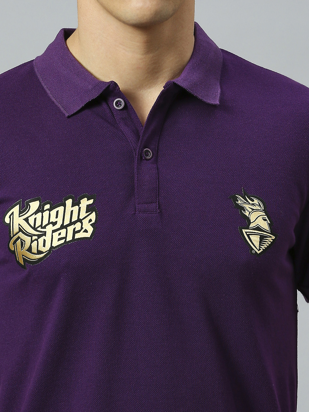 Kolkata Knight Riders Men Purple Logo Printed Half Sleeves Polo Collar Cotton T-Shirt (5)
