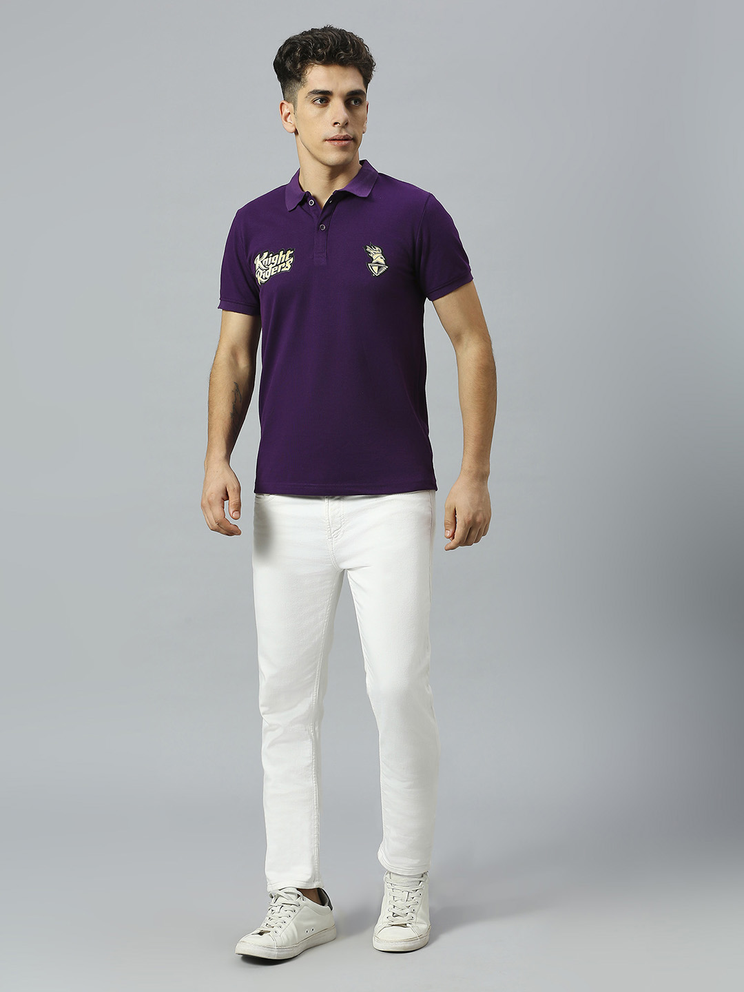 Kolkata Knight Riders Men Purple Logo Printed Half Sleeves Polo Collar Cotton T-Shirt (6)